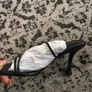 Black Square Toe Strappy Mule Heels